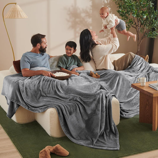 Bare Home Fleece Blanket - Giant Size - Ultra-Soft Lightweight for Bed, Sofa, and Couch - Luxury Microplush - Cozy Warm Blanket (Giant, Grey)
