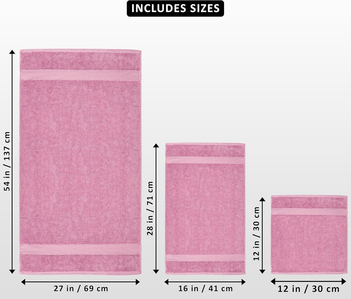 Utopia Towels 8 Piece Premium Towel Set, 2 Bath, 2 Hand, and 4 Wash Cloths, 600 GSM 100% Ring Spun Cotton, Highly Absorbent Towels for Bathroom, Gym, Hotel, and Spa, Pink