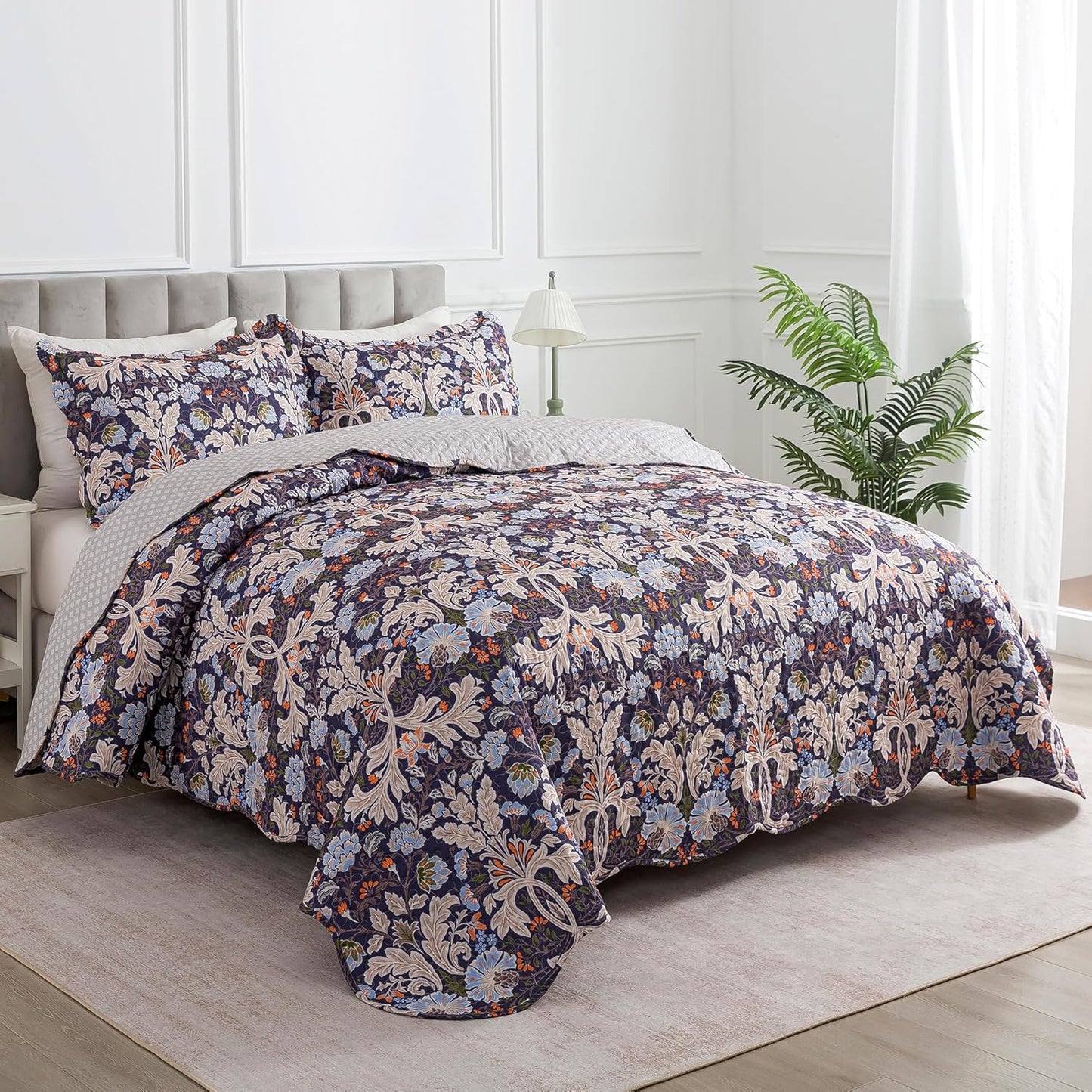 HoneiLife Quilt Set Queen Size - Microfiber Bedspreads for Queen Bed, Reversible Coverlet Lightweight Bedcover Quilt Bedding Sets-Navy