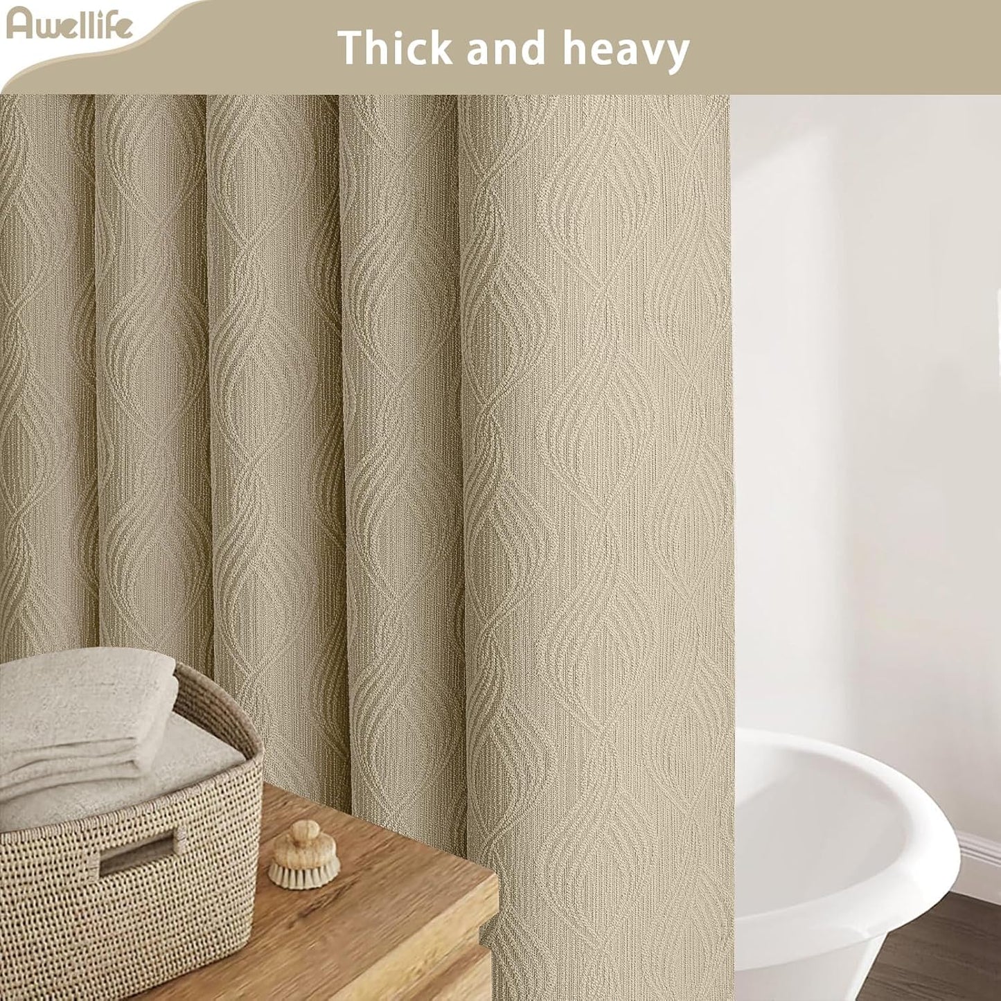 Awellife Modern Farmhouse Shower Curtains for Bathroom Fabric Beige Cotton Touch Bohemian Geometric Minimalist 72" L X 72" W