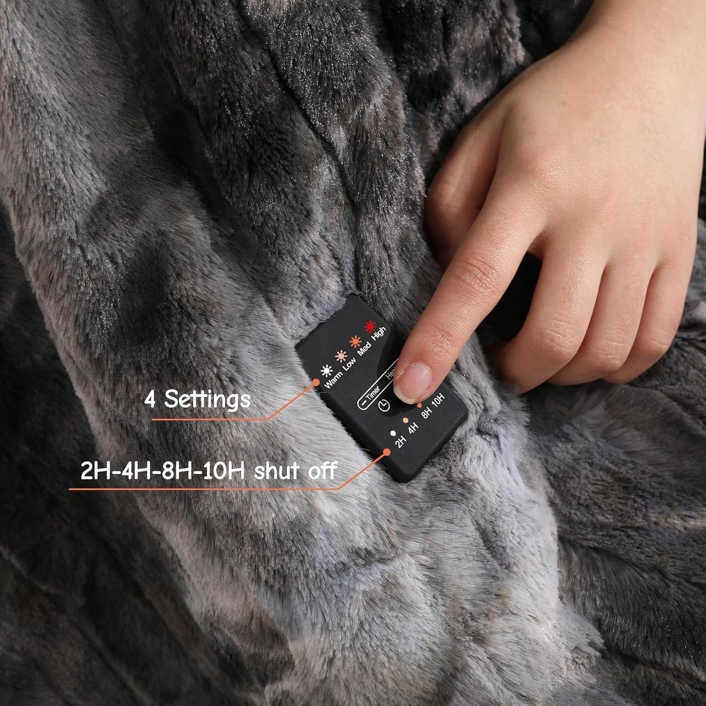 Soypipo Electric Heated Throw Blanket 50"x60", Faux Fur Plush with 4 Heat Settings & 2/4/8/10H Auto Shut-Off, Overheat Protection, Machine Washable, Dark Grey
