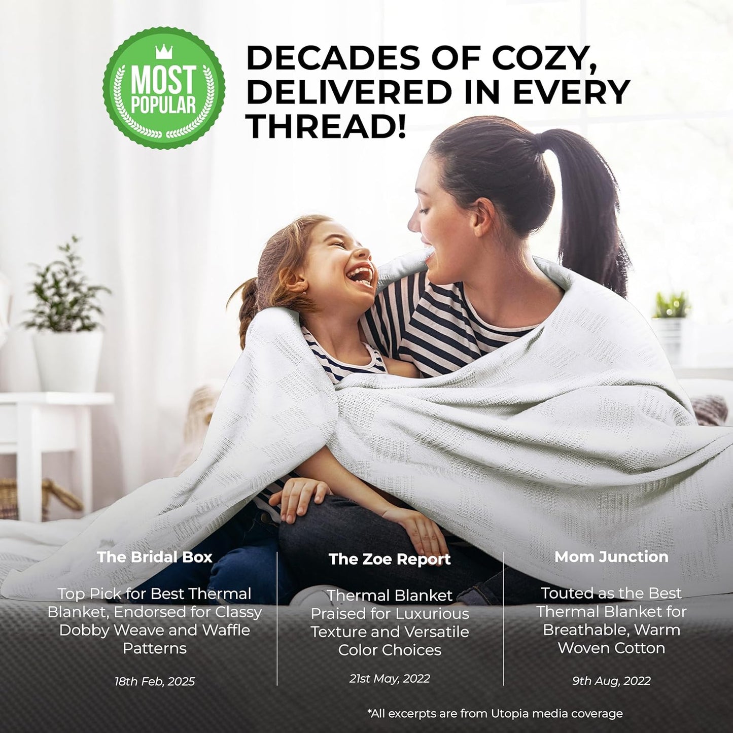 Utopia Bedding White 100% Cotton Blanket [Twin Size - 90x72 Inch] 350GSM Lightweight, Soft and Breathable Thermal Dorm Bed Blanket for All Seasons