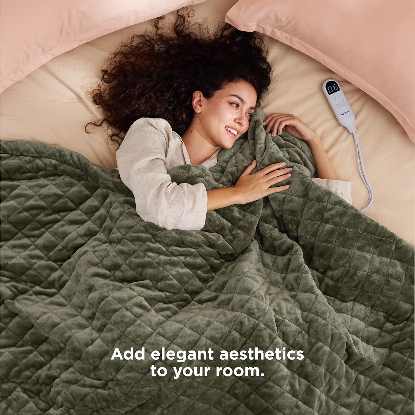 Bedsure Electric Blanket Twin - Quilted Heated Blanket Twin Size, Soft Flannel Thick Heating Blanket with 10 Time Settings & 6 Heat Settings, Warm Gifts for Women Men (62x84 inches, Olive Green)