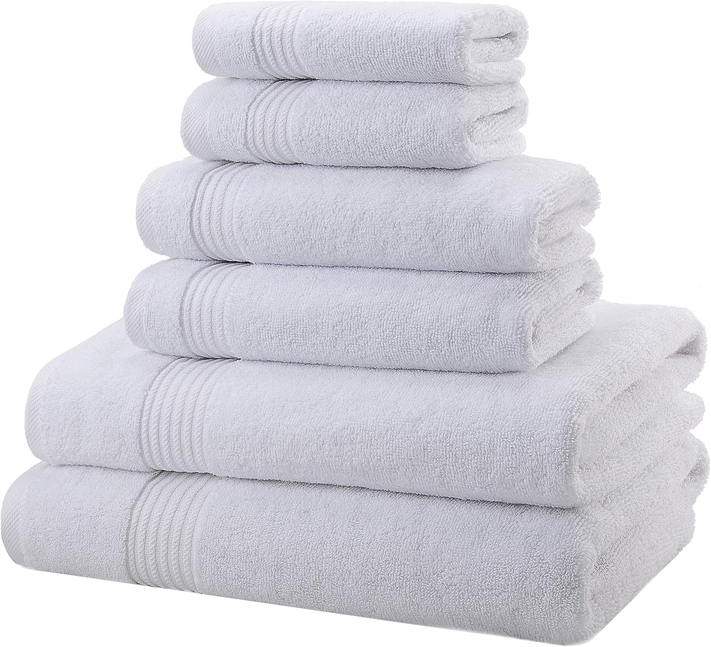 American Veteran Towel, 6 Piece Towel Set for Bathroom, 100% Cotton Turkish Bathroom Towels, 2 Bath Towels 2 Hand Towels 2 Washcloths, White