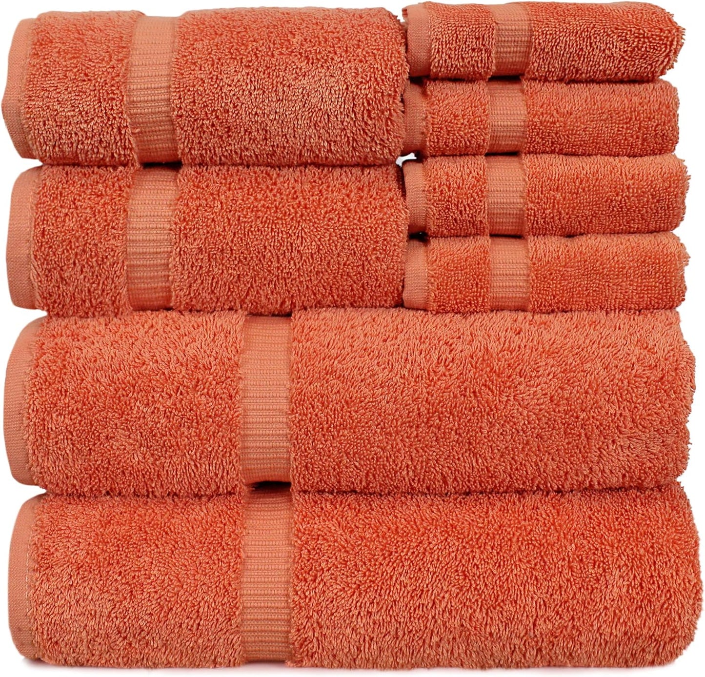 Luxury Hotel & Spa Quality, Highly Absorbent 100% Turkish Cotton, 750+ GSM, Eco Friendly Towel, Bathroom and Kitchen Dobby Border Towels, 2 Bath Towel, 2 Hand Towel, 4 Washcloths (8 Piece, Coral)