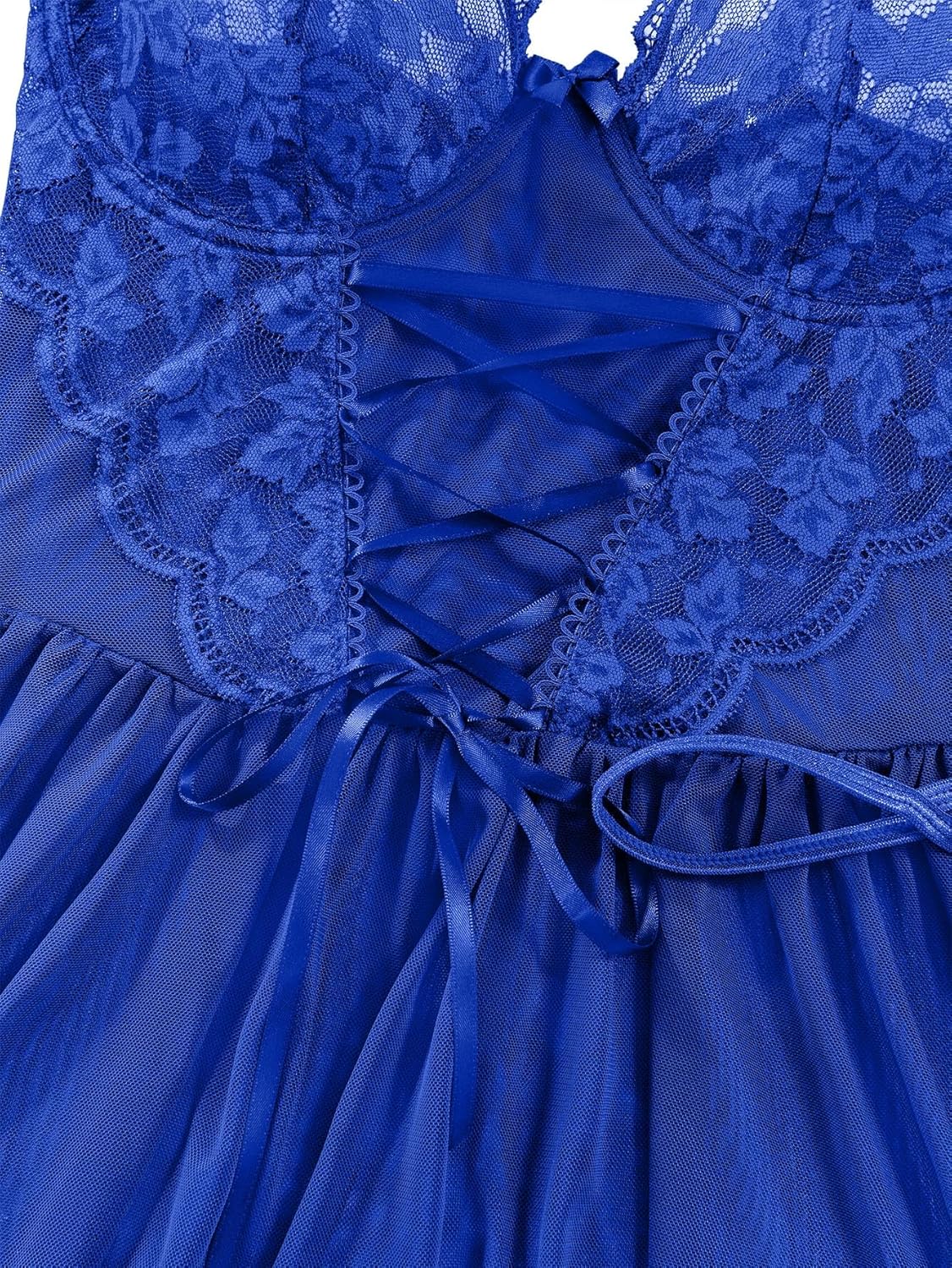 Lilosy Sexy Garter Belt Mesh Lace Babydoll Lingerie Dress Set with Thong