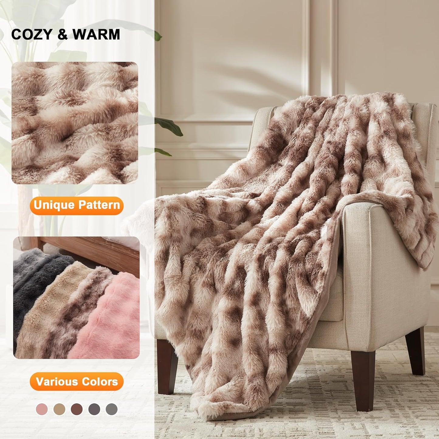 Heated Blanket Twin Size- Plush Thick Bubble Faux Fur Heated Blanket, Fast Heating Electric Blanket 6 Heating Levels & 10 Hours Auto-Off, Machine Washable, 62"x84", Patterned Taupe
