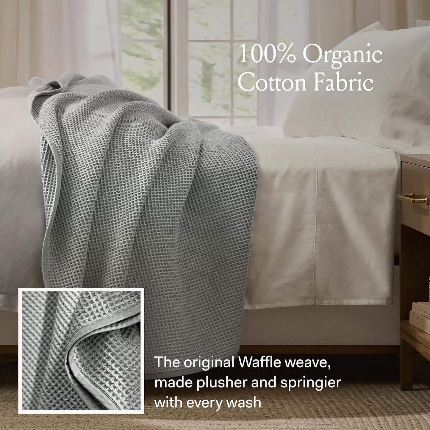 BOLL & BRANCH Waffle Bed Blanket - Twin/Twin XL, White - Luxury 100% Organic Cotton - Soft, Lightweight, Breathable - Textured Waffle Weave Design