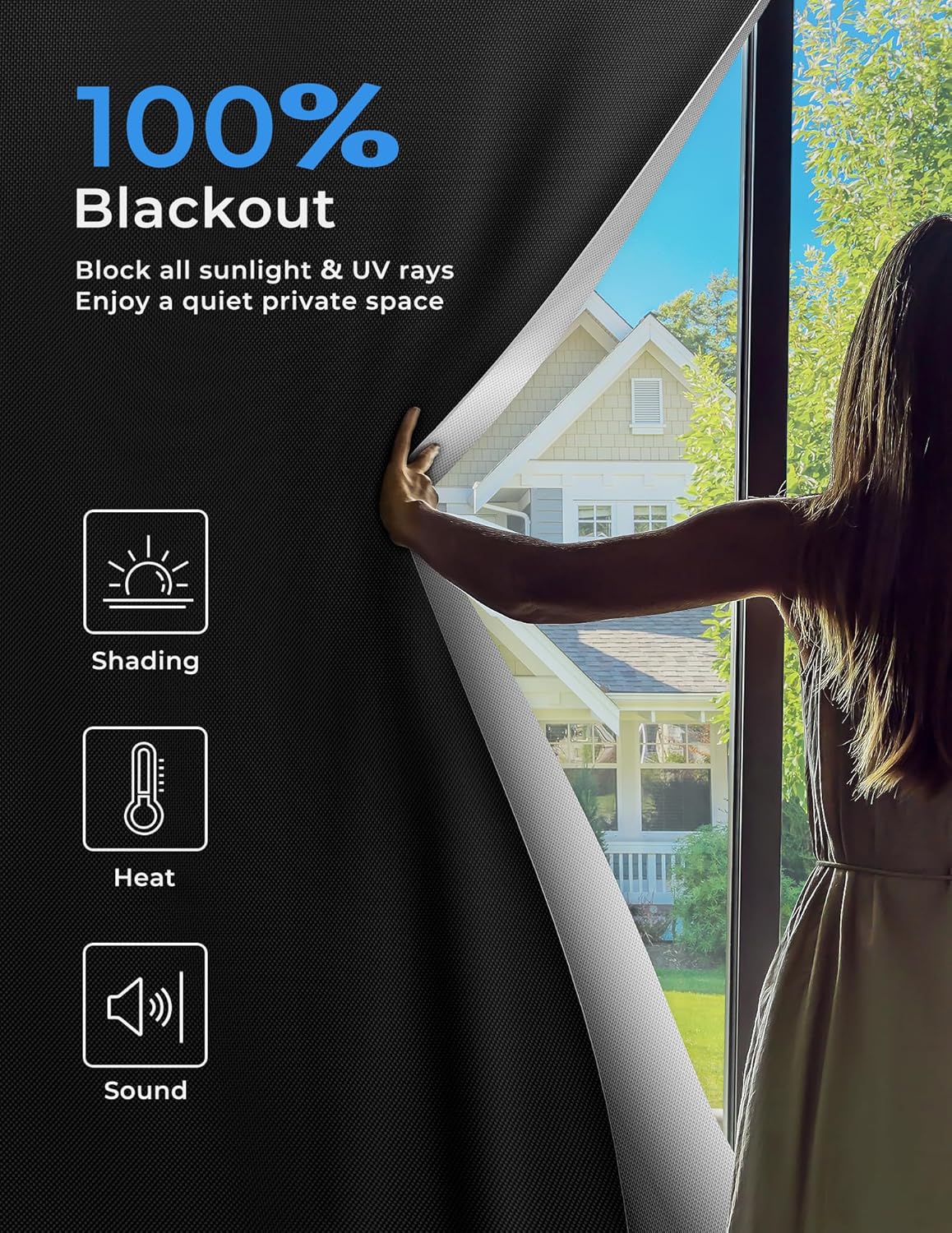 Sumobaby Blackout Curtains for Bedroom Portable 48"x64",No Drill Blackout Shades with Upgraded Hook&Loop Tapes,100% Black Out Window Cover,Thermal Insulated Blinds for Bedroom,Nursery(1 Panel,Black)