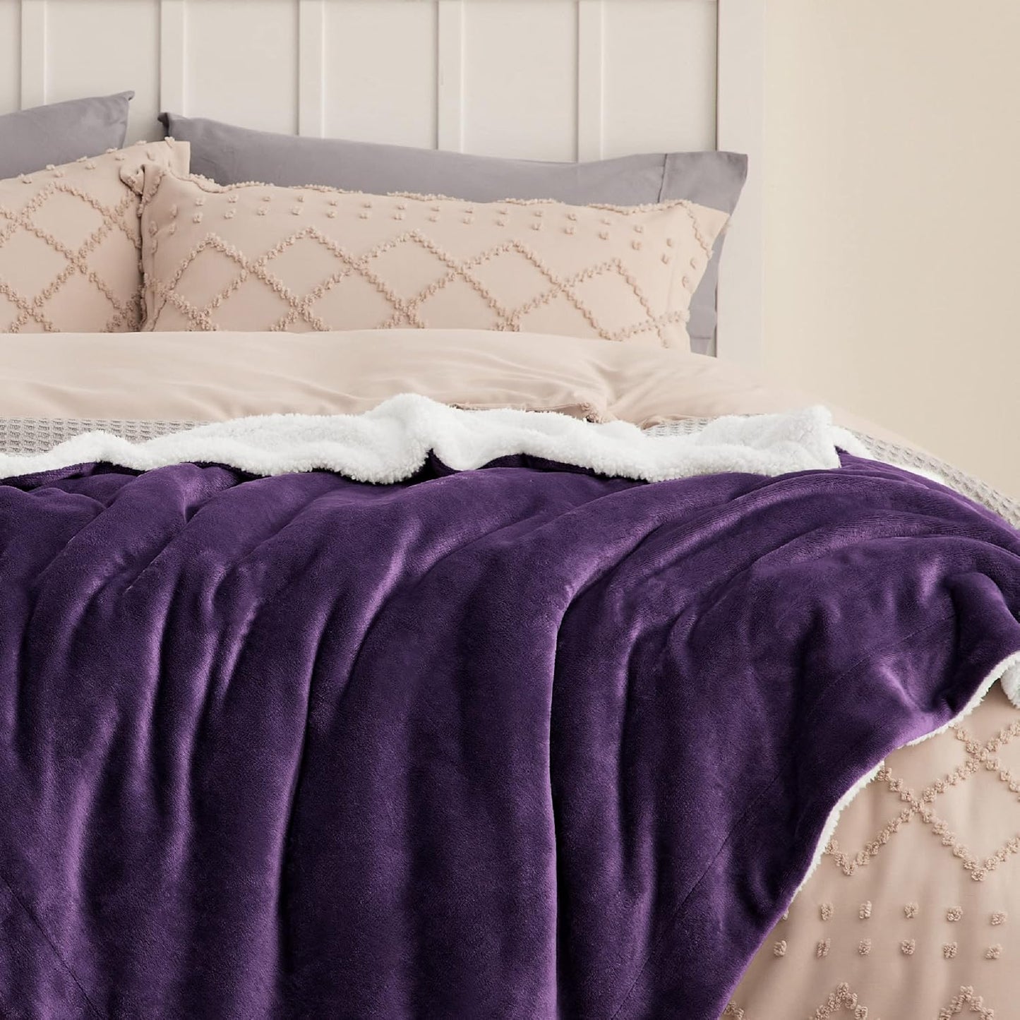 Bedsure GentleSoft Sherpa Fleece Throw Blanket Twin Size for Couch - Thick and Warm Throw for Girls and Women, Soft Fuzzy Plush Twin Blanket for Winter, Purple, 60x80 Inches