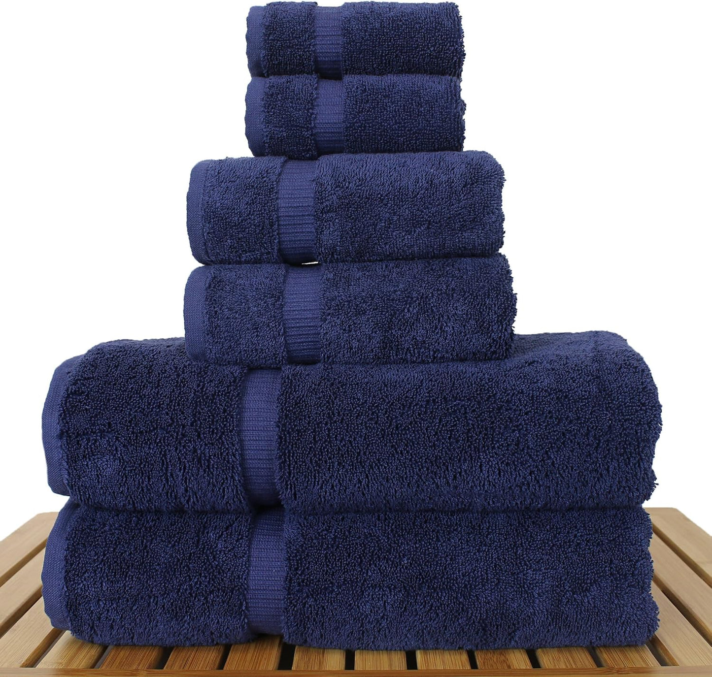 Luxury Hotel & Spa Quality Collection, Highly Absorbent & Quick Dry 100% Turkish Cotton, 750+ GSM, Eco Friendly Towel, Dobby Border Towels, 2 Bath Towel, 2 Hand Towel, 2 Washcloths (6 Piece, Navy)