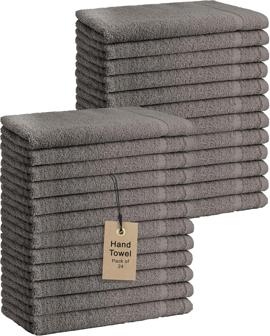 Basic Hand Towels 16x26 Inches – Pack of 24 – Grey Color – Soft and Absorbent Multipurpose Cotton Towels for Bathroom, Spa, Gym, Salon, Hotel, and Everyday Use