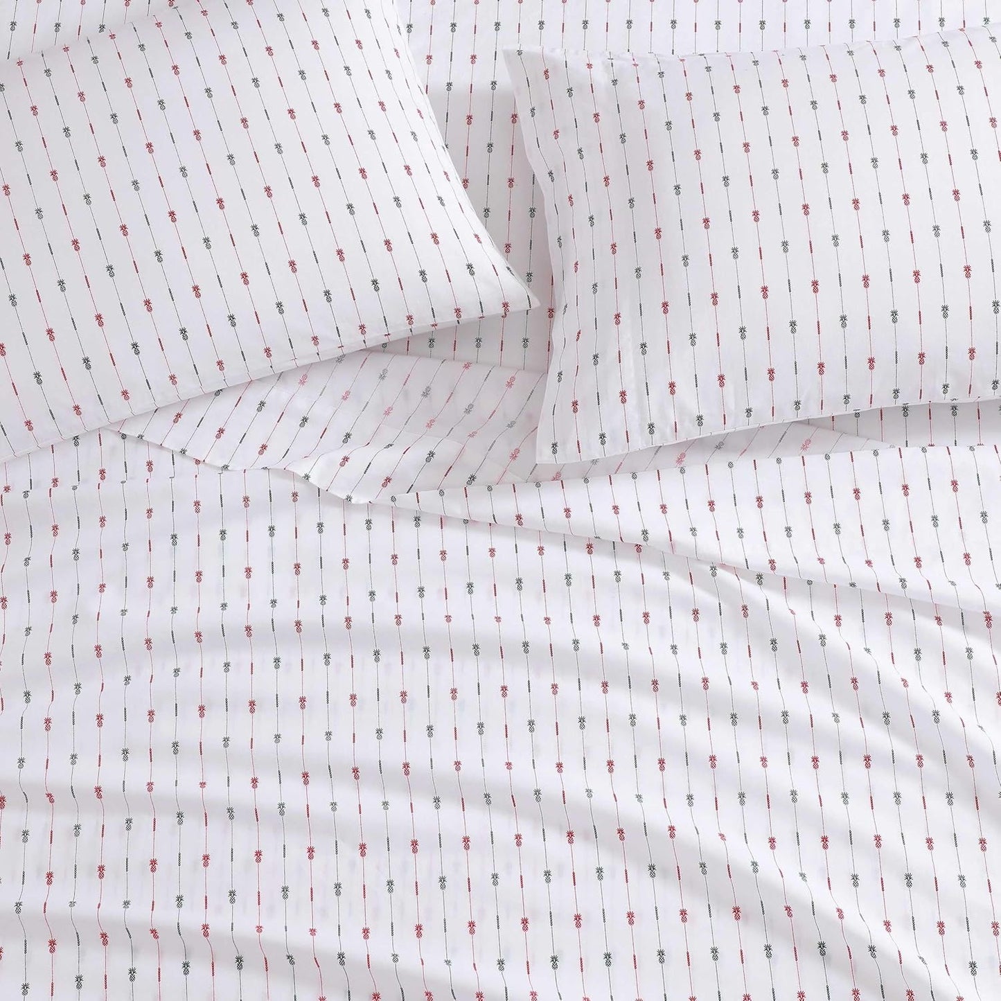 Tommy Bahama - King Size Sheet Set, Crisp & Cool Cotton Percale Bedding with a Smooth Lightweight Feel, 4 Piece Holiday Bed Sheets with Matching Pillowcases (Pineapple Pinstripe Red)