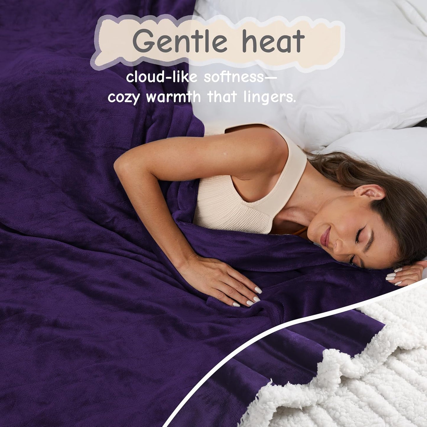 Electric Heated Blanket Full Size 72"x84", Soft Flannel with Overheat Protection, 6 Adjustable Heat Settings & 10-Hour Auto-Off Timer, Fast Heating for Winter Comfort, Dark Purple