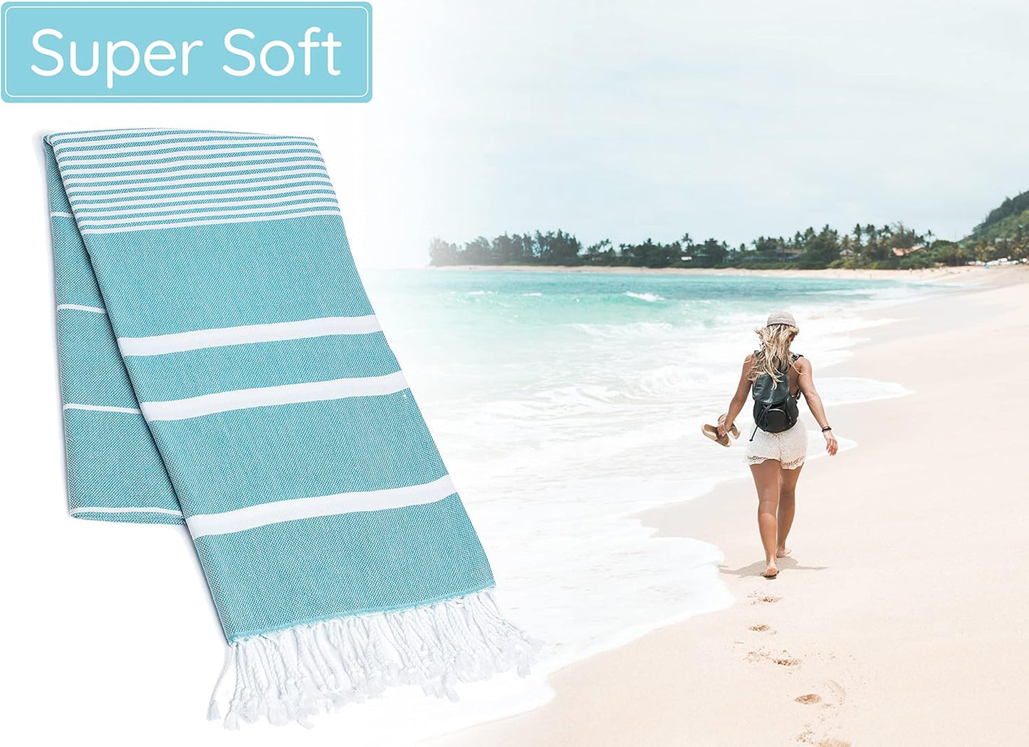 Premium Turkish Beach Towel (35”x 67”) – Lightweight, Quick Dry Beach Towel, Sand-Free, 100% Cotton – Teal