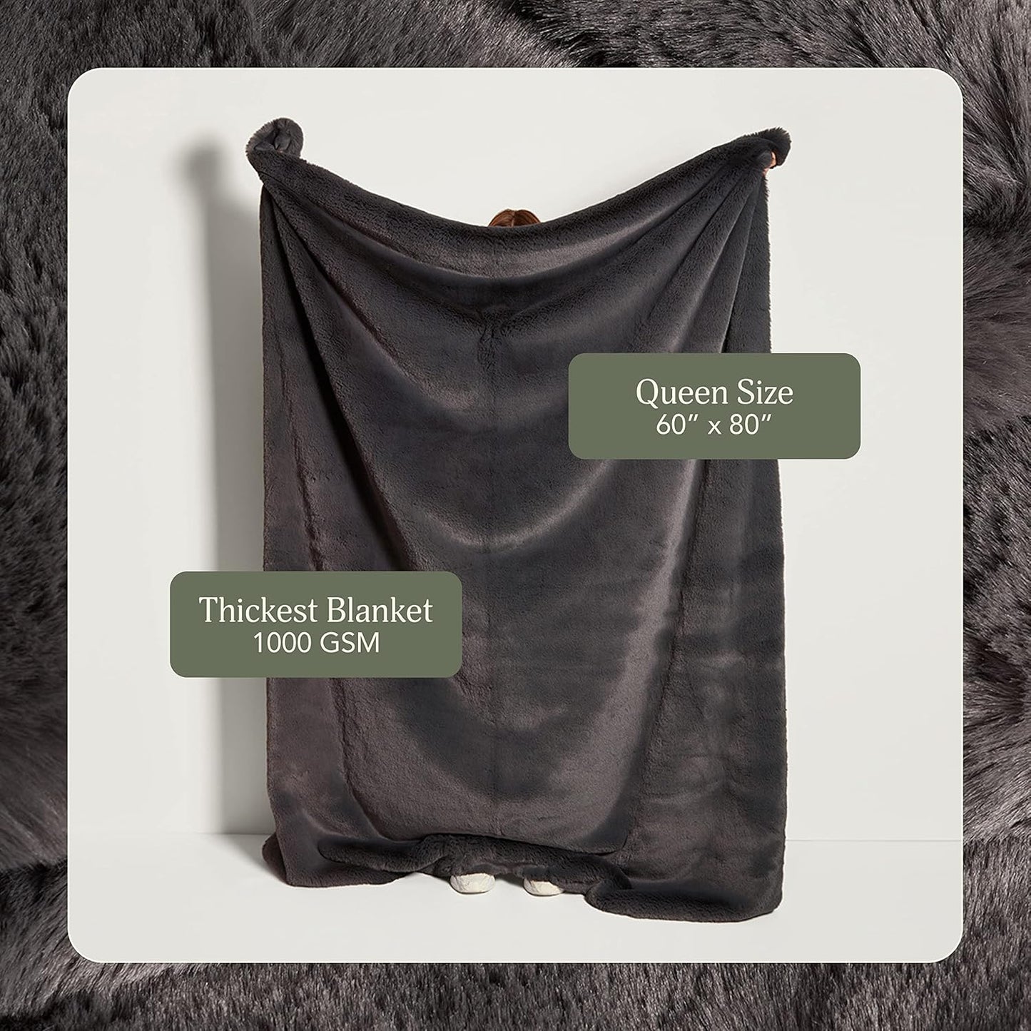 UnHide Marshmallow - Faux Fur Blanket - Heavy Weight, Extra Soft Blanket - Made from Recycled Materials - Machine Washable - Medium (60" x 80") - Charcoal Charlie