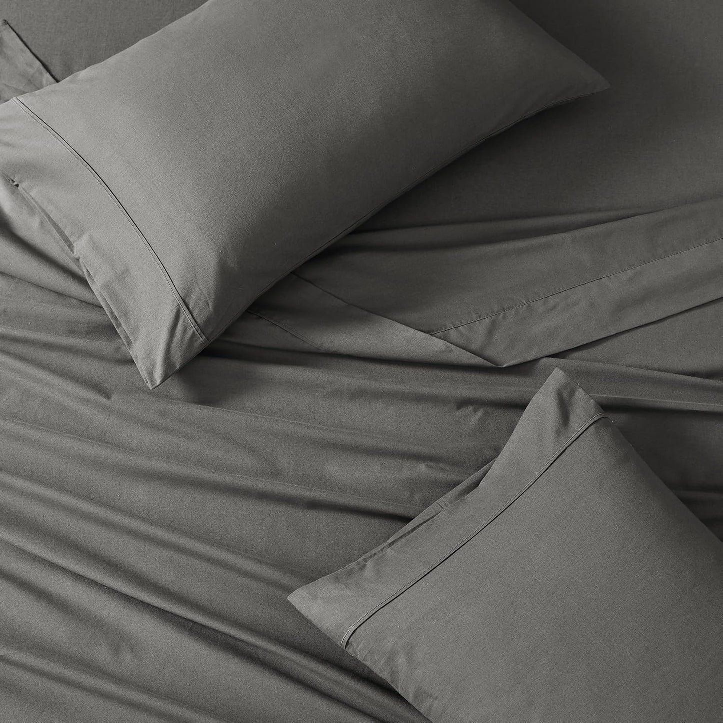 LANE LINEN 100% Organic Cotton 3Pc Bed Sheets Twin Size, Classic Percale Weave, Soft & Comfy Fully Elasticized Naturally Cooling Cotton Sheets, Low Pill Machine wash Twin Sheet Set- Charcoal