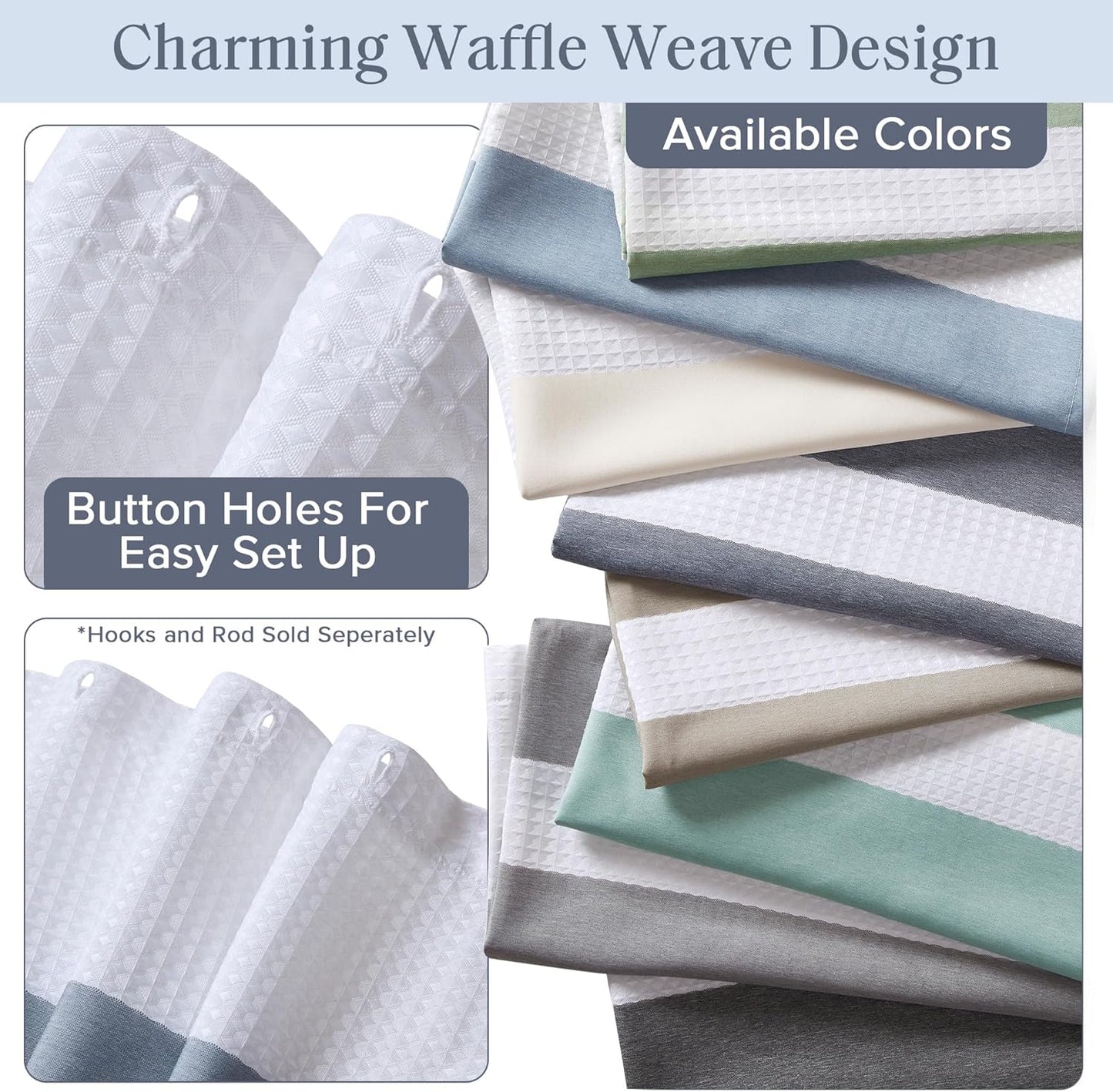 Madison Park Shower Curtain Spa Waffle Weave Wide Shower Curtain for Bathroom 3M Scotchgard Moisture Management, Spa Quality Modern Shower Curtains for Bathroom, Extra Width: 108"x72" Indigo Blue