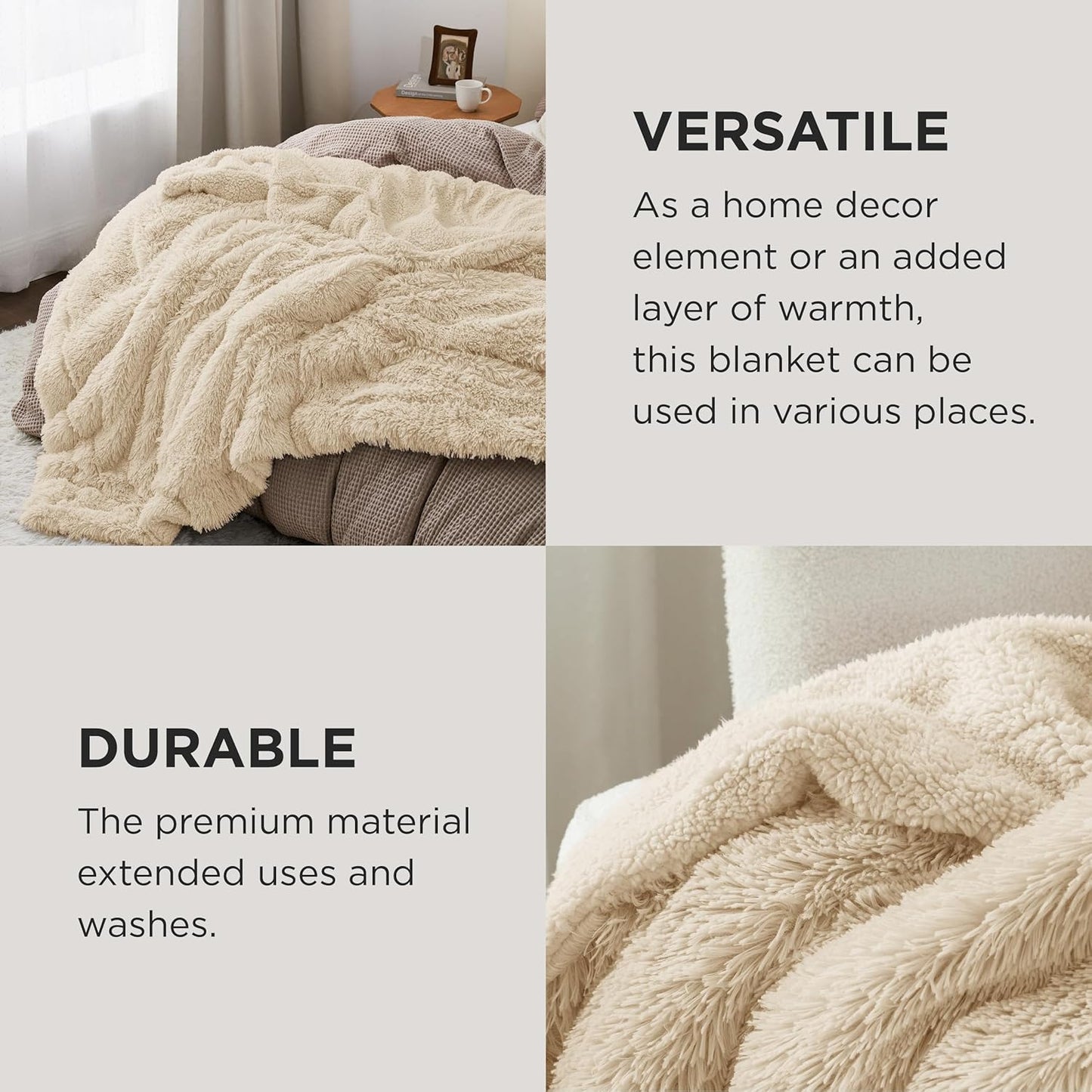 Bedsure GentleSoft Fuzzy Sherpa Faux Fur Blanket Beige Cozy Gifts for Women Men, Soft Fleece Plush Warm Minky Thick Blanket Twin Size for Couch, Room Decor Dorm Bed Essentials Beige Decor, 60x80