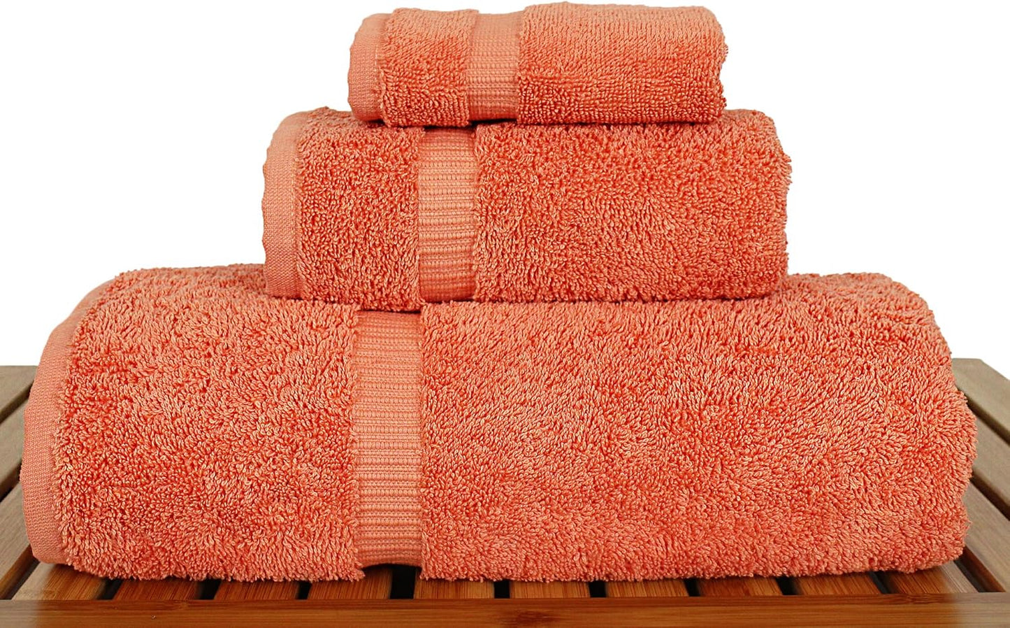 Luxury Hotel & Spa Quality Collection, Quick Dry 100% Turkish Cotton, 750+ GSM, Eco Friendly Towel Set, Bathroom and Kitchen Dobby Border Towels, Bath Towel, Hand Towel, Washcloths (3 Piece, Coral)