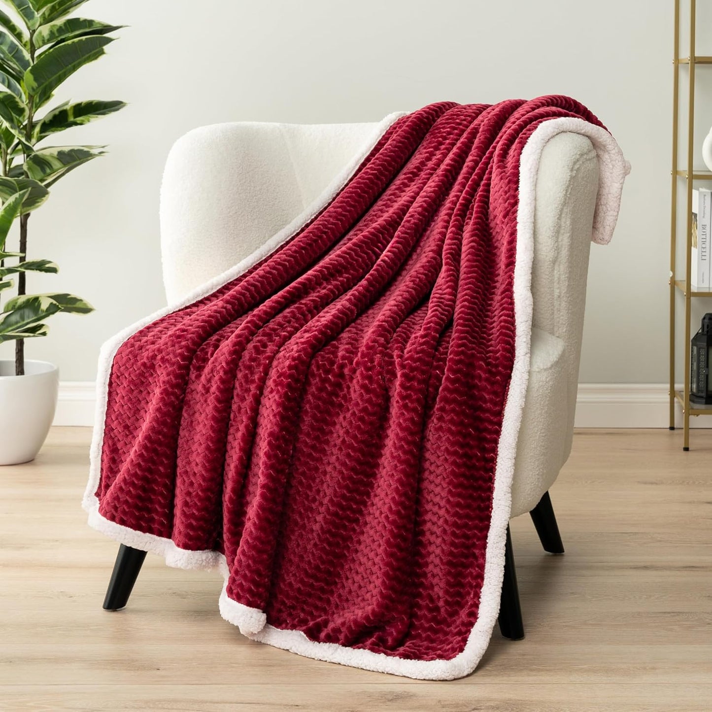 PAVILIA Maroon Red Couch Blanket Throw Reversible Sherpa Chevron, Soft Cozy Jacquard Weave Textured Blanket Sofa Bed, Thick Warm Large Fleece Car Blanket, Plush Home Decor Gift, 50x60 Burgundy Wine