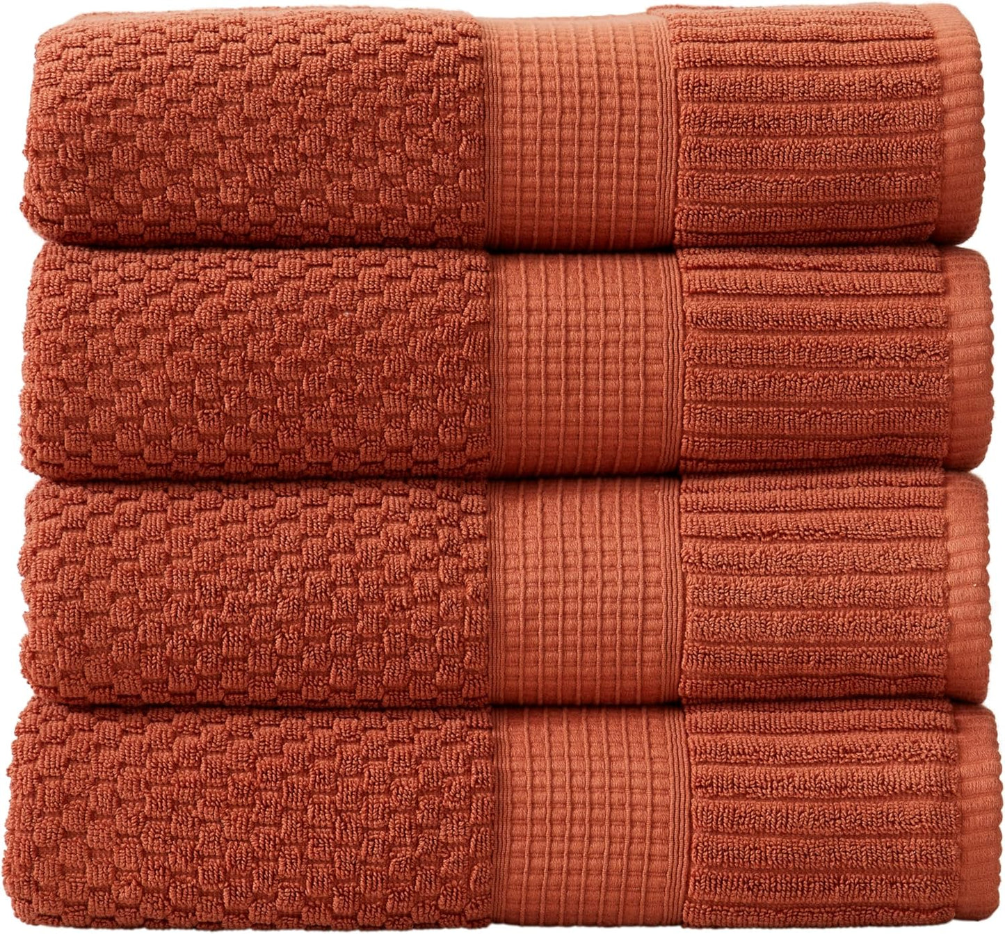 NY Loft 100% Cotton 4 Pack Bath Towel Set| Super Soft & Absorbent Quick-Dry Bath Towels 30" x 52" |Textured and Durable Cotton | Trinity Collection (4 Pack, Clay)