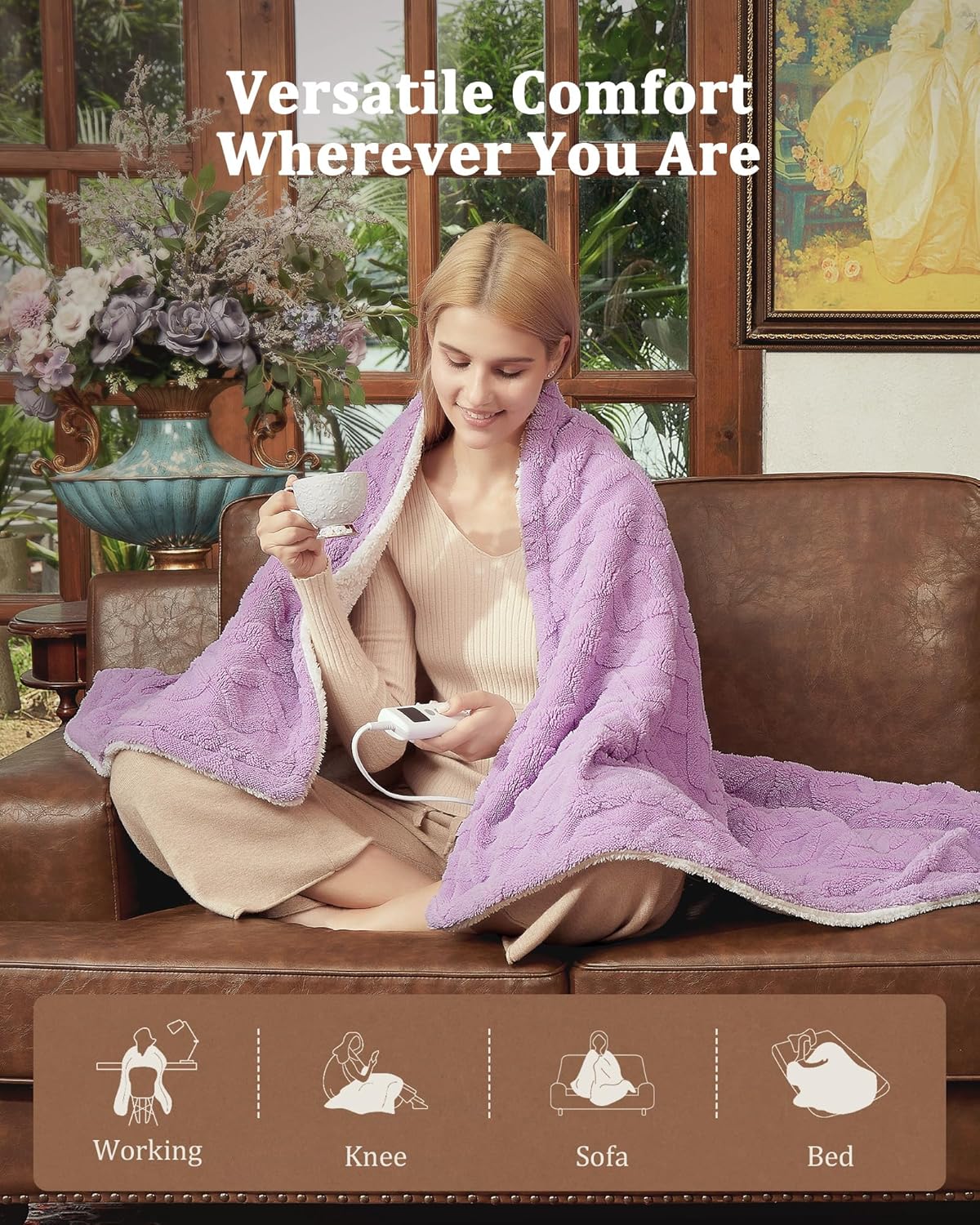 CAROMIO Electric Blanket Twin Size - Thick Tufted Sherpa Heated Blanket Twin with 10 Heating Levels and 10 Time Settings, ETL Certified Machine Washable Fast Heating Blanket Twin 62"×84", Purple