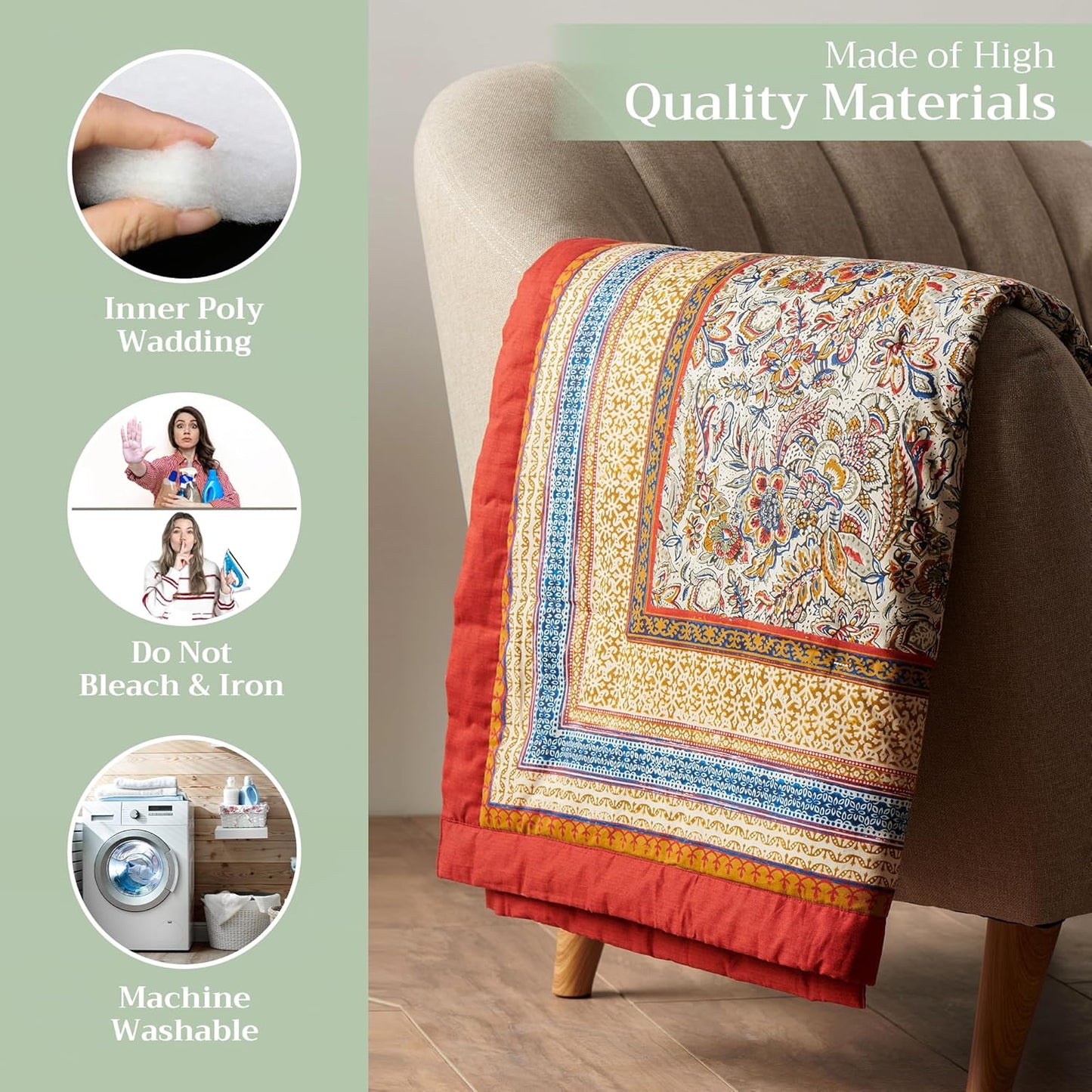 Maison d' Hermine Throw Blanket for Couch Lightweight Soft Warm Breathable Cotton Throw Blankets for Bed Girls Boys Women Men Gifts Sofa Travel Living Room Chair Bedding (50"x60", Jaipur)