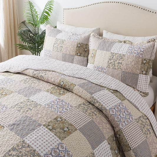 HoneiLife Quilt Set King Size - Lightweight Bedspreads 106x96, Microfiber Quilts 3-Piece, Patchwork Coverlet Rustic Bedding Sets All Season Quilts