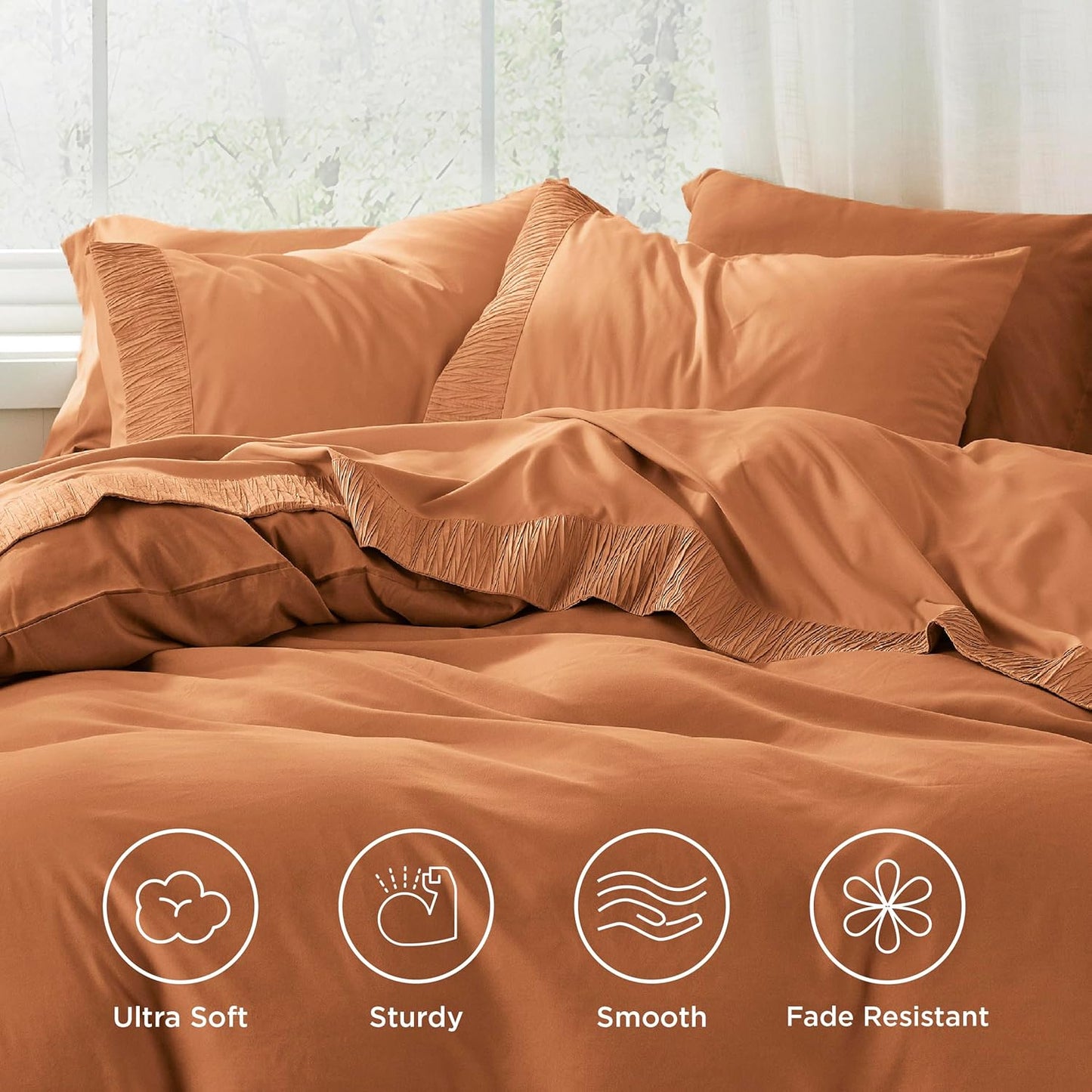 Bedsure Queen Sheet Set - 4 Pieces Soft Queen Size Sheets - Breathable & Cooling - Hotel Luxury - Easy Care Polyester Microfiber Bedding for Women, Men, Dusty Orange