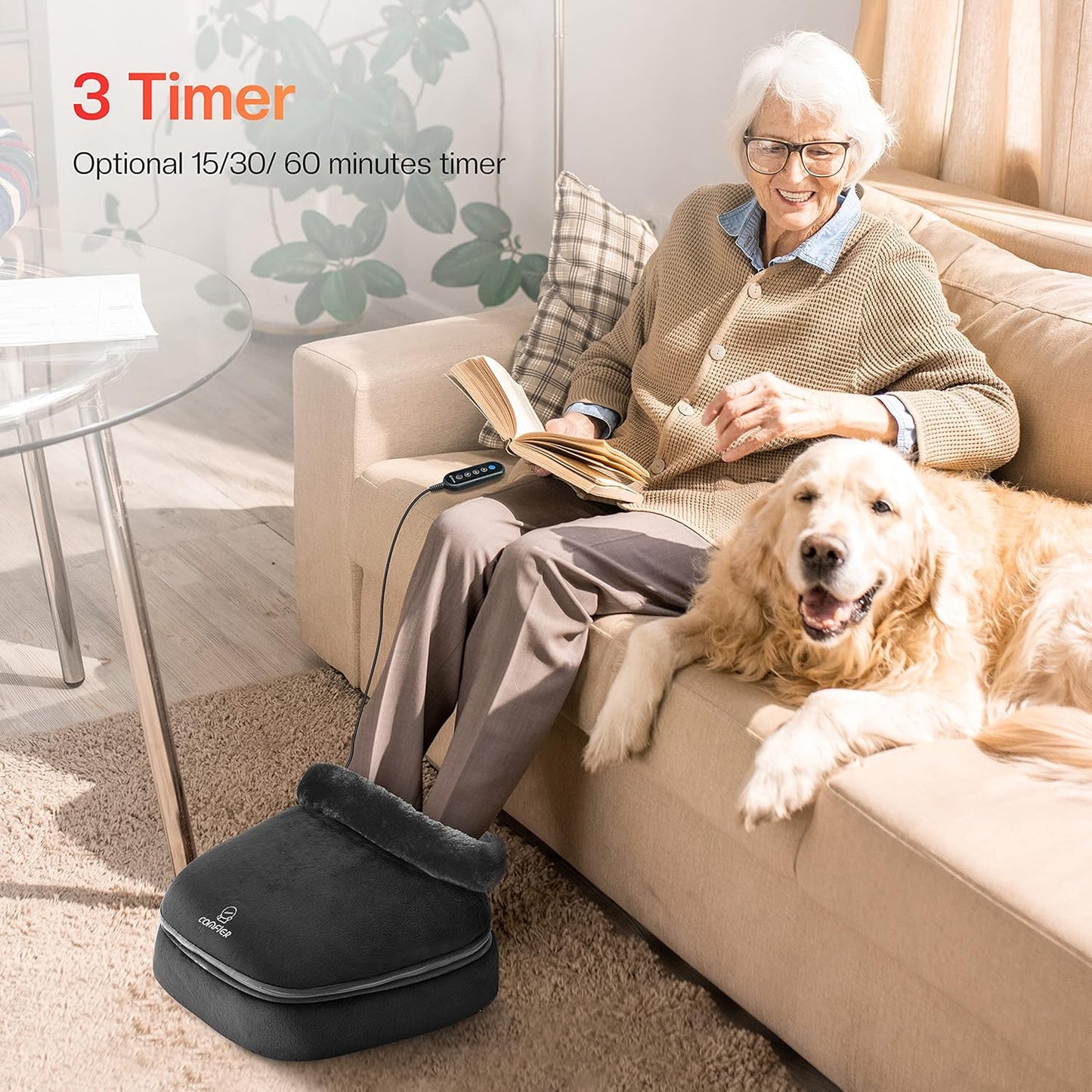 COMFIER Foot Massager with Heat, Electric Foot Warmer, Shiatsu Feet Massager Machine for Plantar Fasciitis,Neuropathy, 2-in-1 Foot & Back Massager, Foot Heater,Christmas Gifts for Women,Men