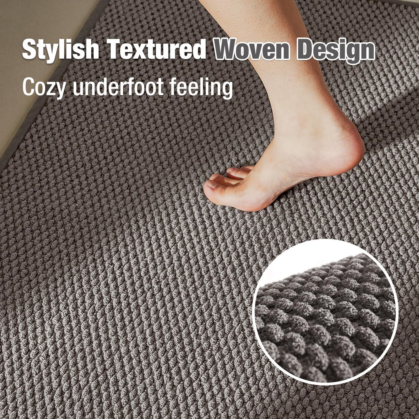 Bathroom Rugs Non Slip Washable, Super Absorbent Thin Bath Mat Quick Dry Low Pile Bathroom Rug, Light Grey 24"x36"