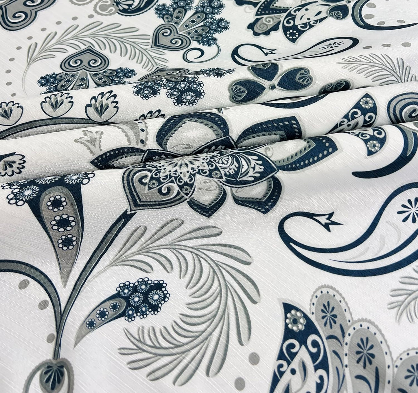 Serafina Home Hotel Quality Navy Gray Grey Fabric Bathroom Shower Curtain: Paisley Floral Leaf Damask Design on White (72 x 70 inches)