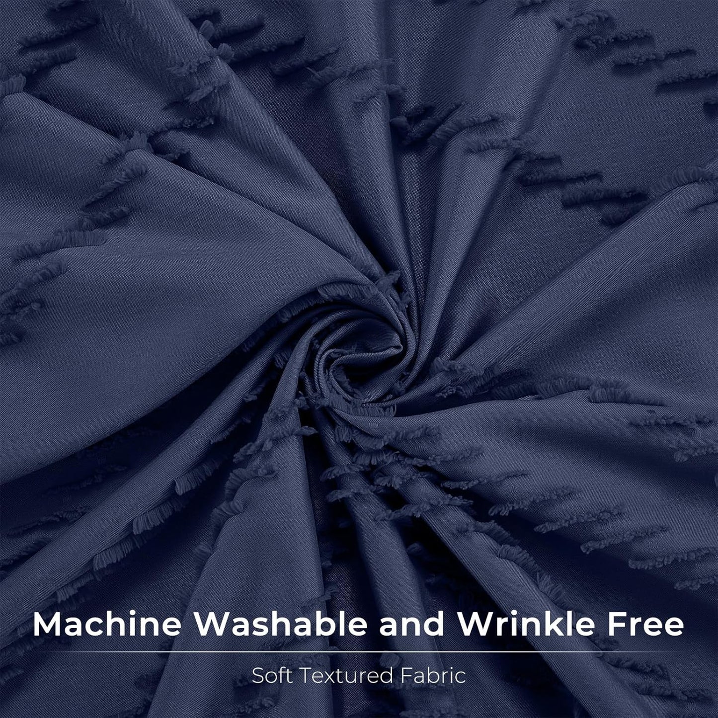 84 Inches Long Boho Tufted Chevron Striped Fabric Shower Curtain Navy Blue 72x84 Tall Minimalist Waterproof Cloth Shower Curtain, Wrinkle Free