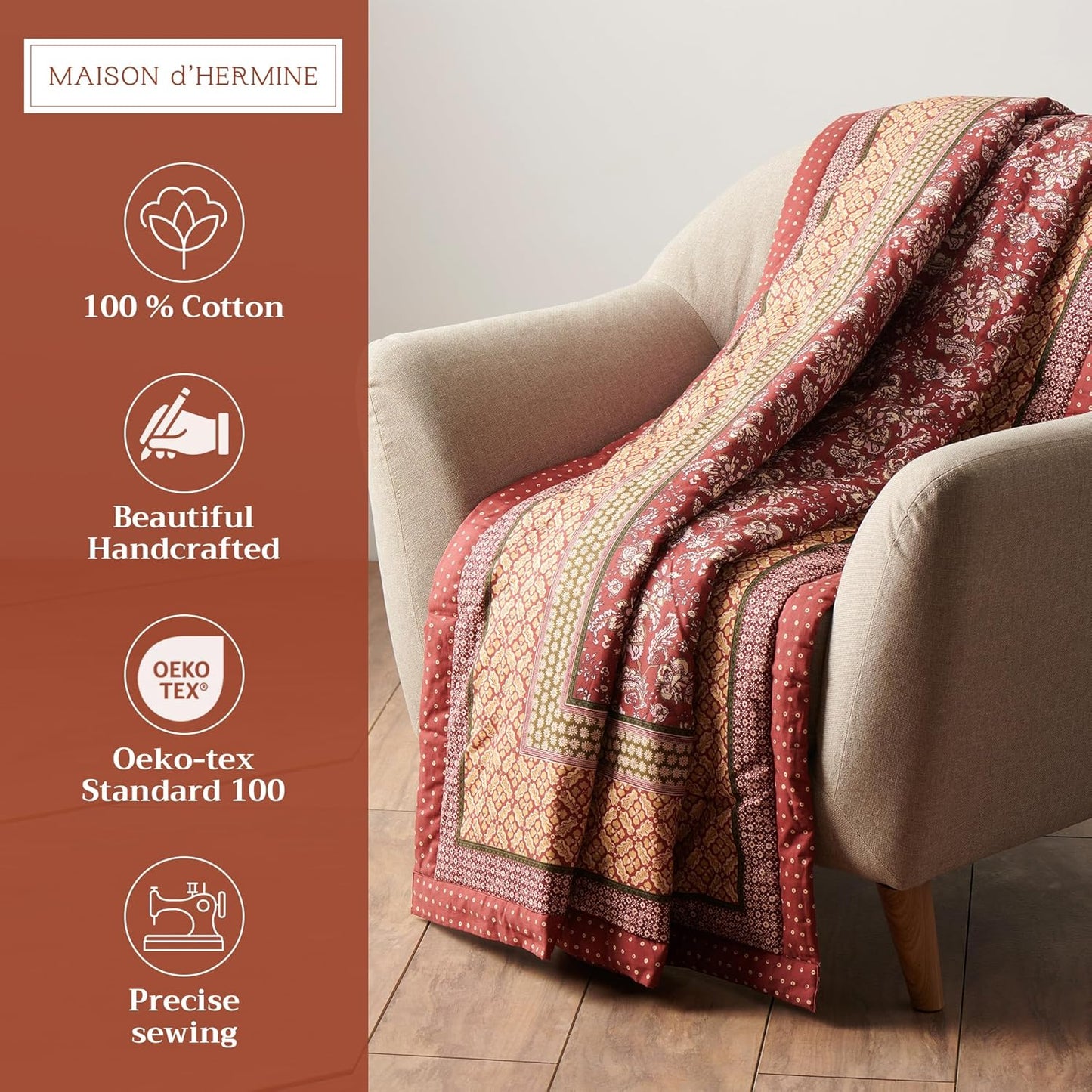 Maison d' Hermine Throw Blanket for Couch Lightweight Soft Warm Breathable Cotton Throw Blankets for Bed Girls Boys Women Men Gifts Sofa Travel Living Room Chair Bedding (50"x60", Surya)