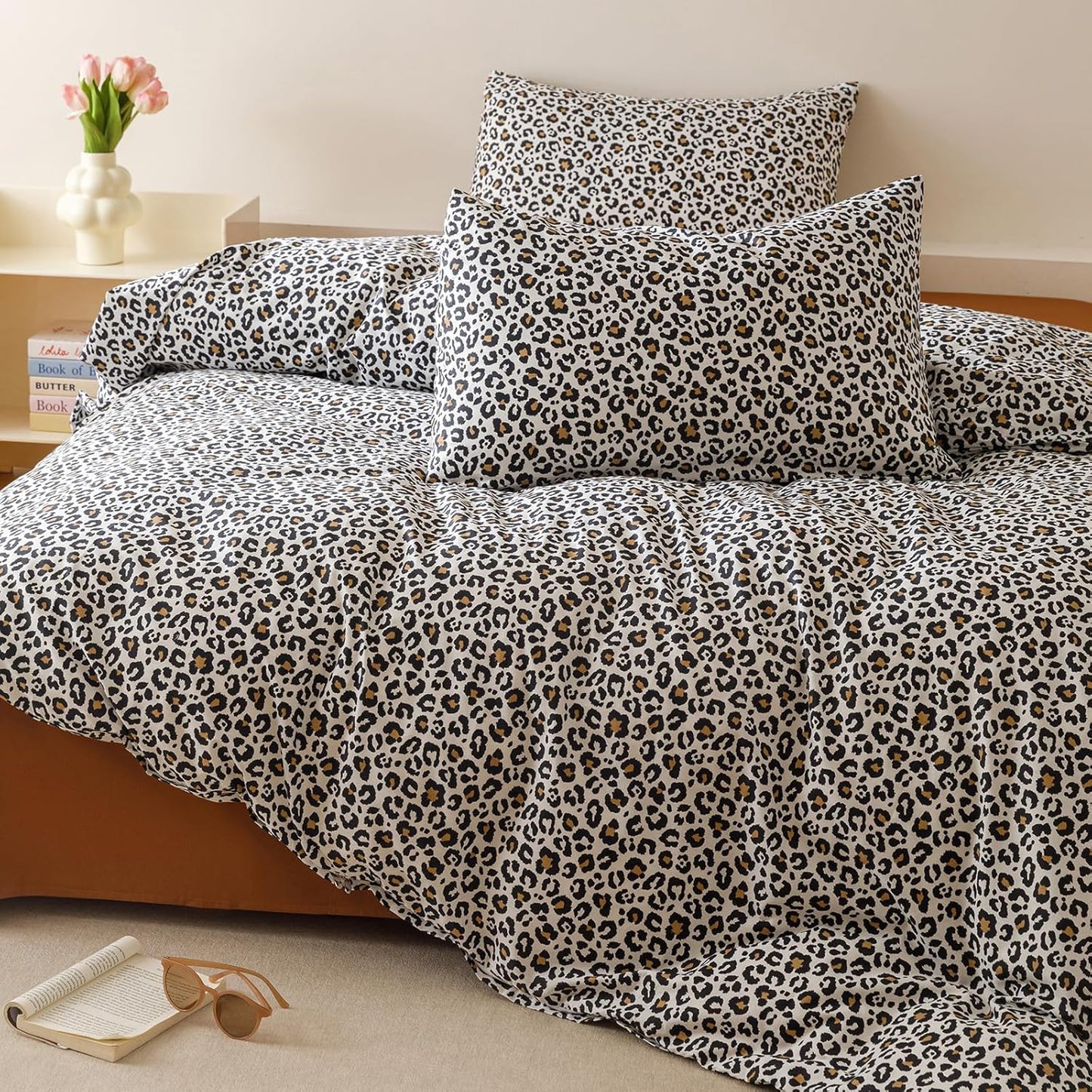 Cottonight Leopard Comforter Set Queen Animal Cheetah Print Bedding Set 3 Pieces Leopard Print Comforter Fluffy Soft Bedding Set Women Men Queen Comforter with 2 Pillowcases