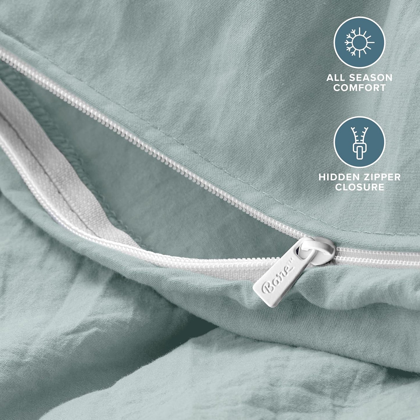 Bare Home Microfiber Duvet Cover Set - Ultra Soft Washed Microfiber - Queen Size - Linen-Like Look - Easy Care - Breathable Fabric - Our Softest Duvet Cover Set (Queen, Sea Spray)