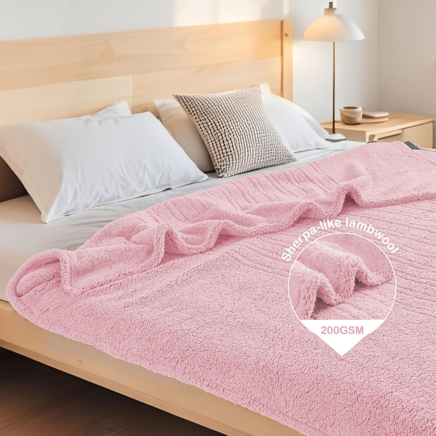 Electric Heated Blanket 6 Heating Settings & 1-10H Auto Off Full 72×84 Double Sided Plush Sherpa Ultra-Soft Warm Thick, Machine Washable, Fast Heating, Home Office Light Pink