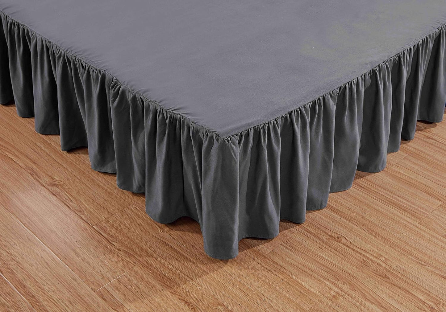 Sheets & Beyond Wrap Around Solid Microfiber Luxury Hotel Quality Fabric Bedroom Gathered Ruffled Bedding Bed Skirt 14 Inch Drop (King, Charcoal)