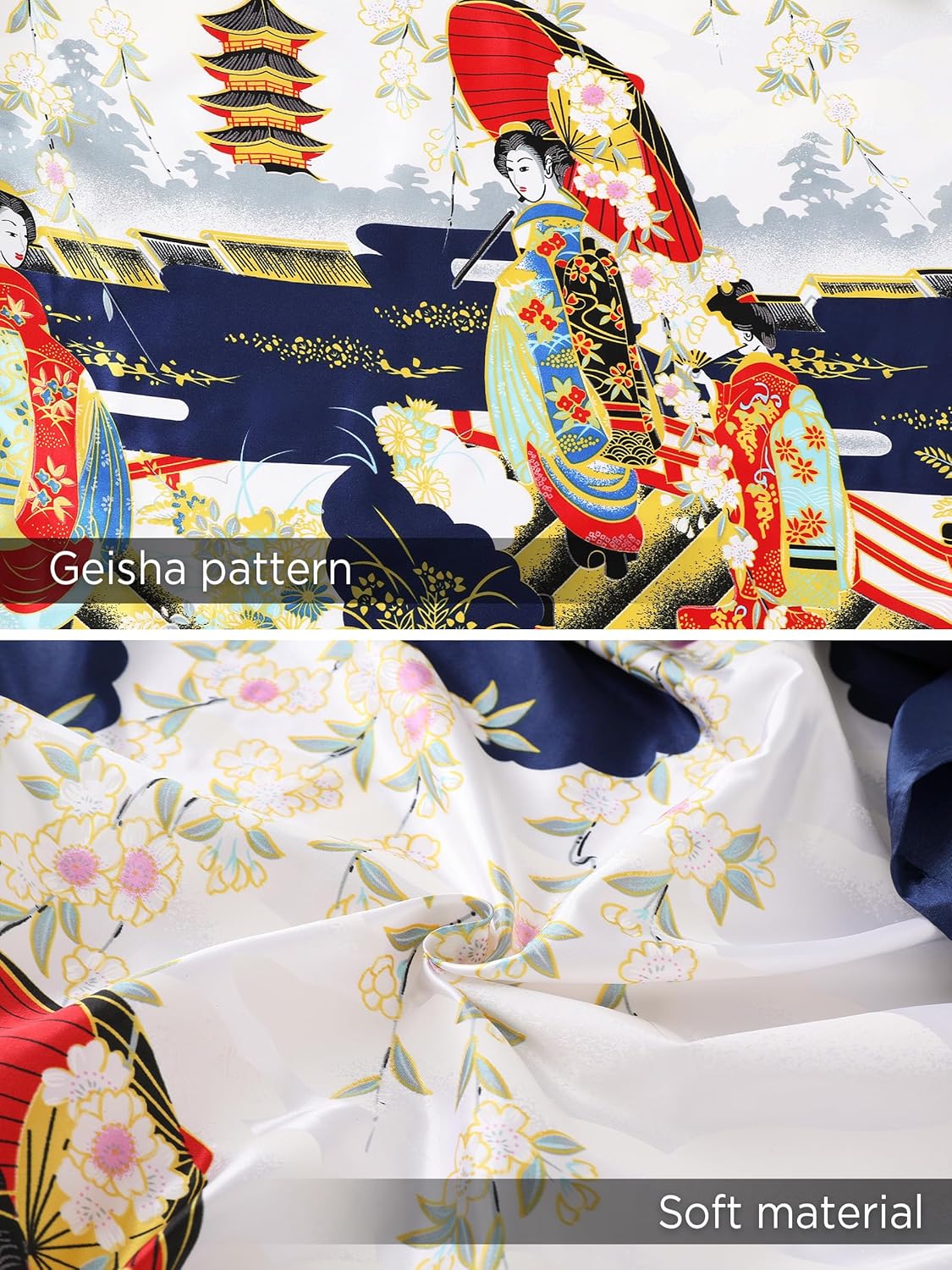 PRODESIGN Kimono Robe for Women - Long Satin Sleepwear Silky Kimono Cover-Up Nightgown Japanese Bathrobe Loungewear Blouse