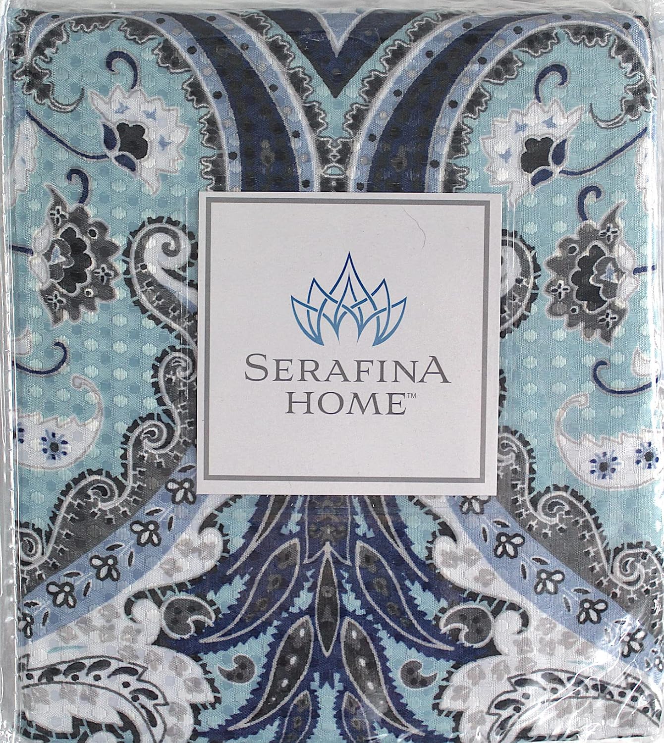 Decorative Blue & Silver Grey Gray Boho Fabric Shower Curtain, Modern Farmhouse for Vintage Rustic Bathroom Decor, Floral Victorian, 72 x 70