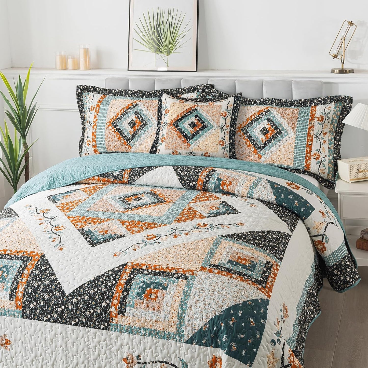 BEDIFANY Twin Size Bedspread Sets, Floral Cotton Lightweight Quilt Twin XL Size (68 x 86 inch) Garden Style Quilt Bedding Sets for All Seasons, 2 Pieces