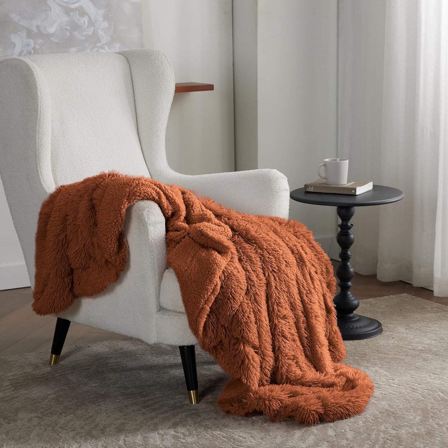 Bedsure GentleSoft Fuzzy Sherpa Faux Fur Twin Blanket Burnt Orange Cozy Gifts for Women Men, Soft Fleece Plush Warm Thick Blanket Twin Size for Bed, Room Dorm Essentials Orange Decor Gifts, 60x80