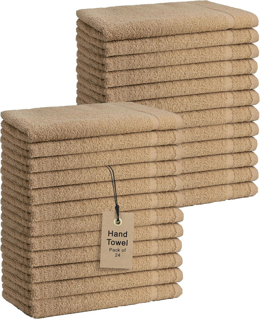 Basic Hand Towels 16x26 Inches – Pack of 24 – Beige Color – Soft and Absorbent Multipurpose Cotton Towels for Bathroom, Spa, Gym, Salon, Hotel, and Everyday Use