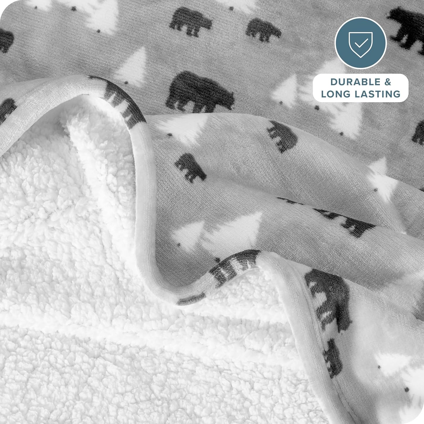 Bare Home Sherpa Fleece Blanket - Full/Queen Size - Blanket for Bed, Sofa, and Couch - Warm & Lightweight - Fluffy & Soft - Reversible (Full/Queen, Kodiak)