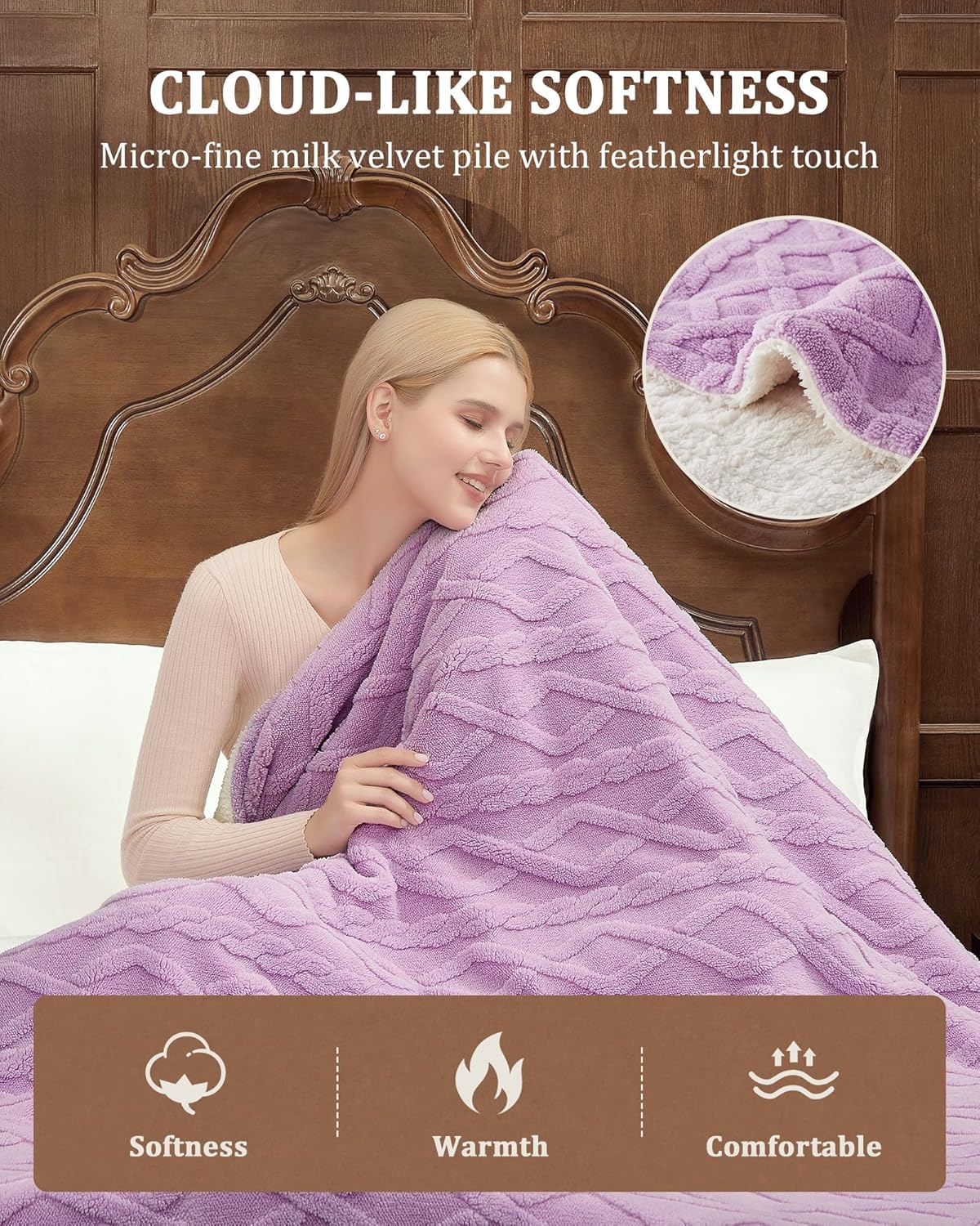CAROMIO Electric Blanket Twin Size - Thick Tufted Sherpa Heated Blanket Twin with 10 Heating Levels and 10 Time Settings, ETL Certified Machine Washable Fast Heating Blanket Twin 62"×84", Purple