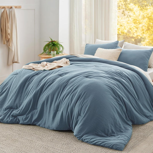 Bedsure Super King Plus Size Comforter Set, Grayish Blue Soft Prewashed Bedding for All Seasons, 3 Pieces GentleSoft™ Bed Set, 1 Lightweight Comforter (128"x120") and 2 Pillowcases (20"x36")