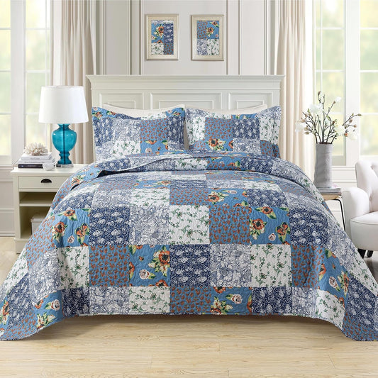 BEDIFANY Quilts Queen Size Bedding Set - Cotton-Filled Lightweight Bedspreads Queen Size (90 x 98 inch) with Garden Pattern - Reversible Farmhouse Queen Quilt Bedding Sets for Decorations, 3 Pieces