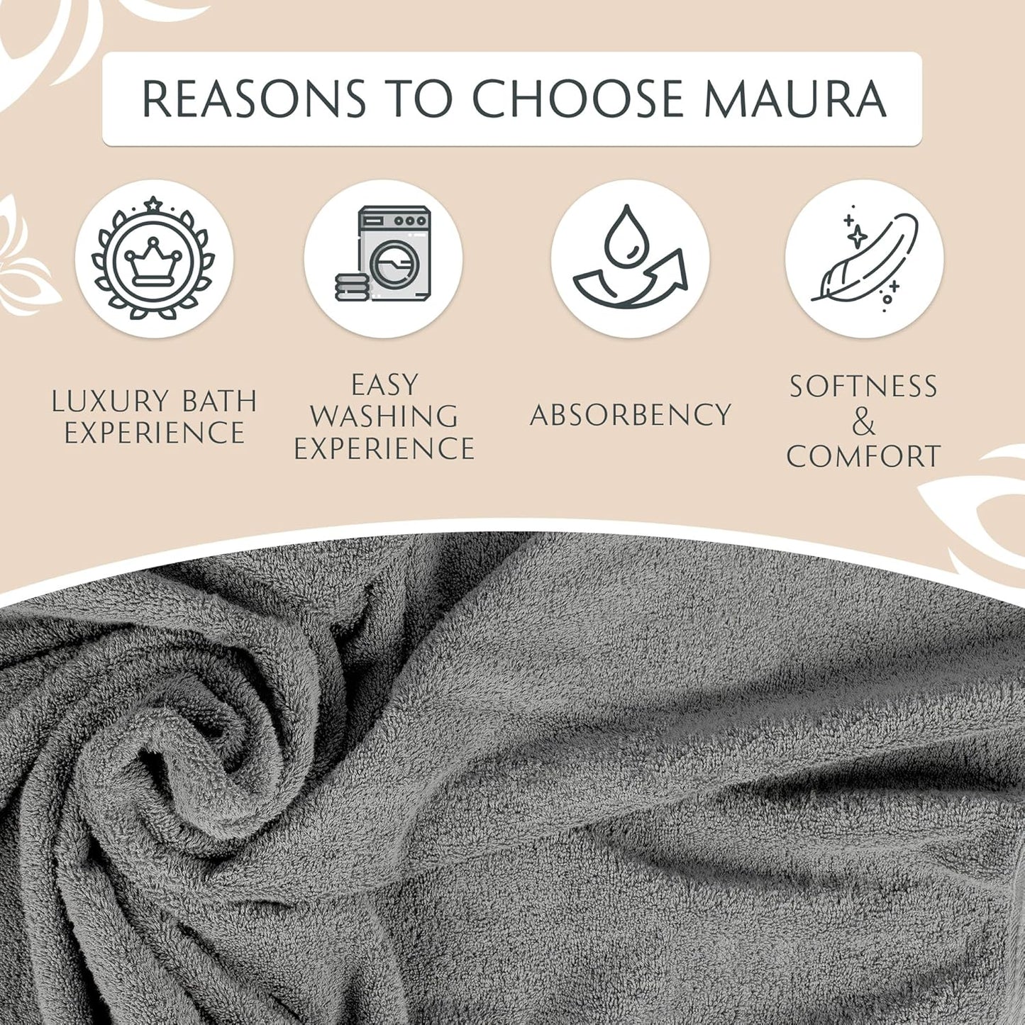 MAURA 6-Pack Premium Turkish Washcloth Set - Ultimate Luxury with Soft, Thick, Super Absorbent, and Oversized Cotton Face Towels - Ideal for a Hotel & Spa Quality Experience in Classic Space Gray