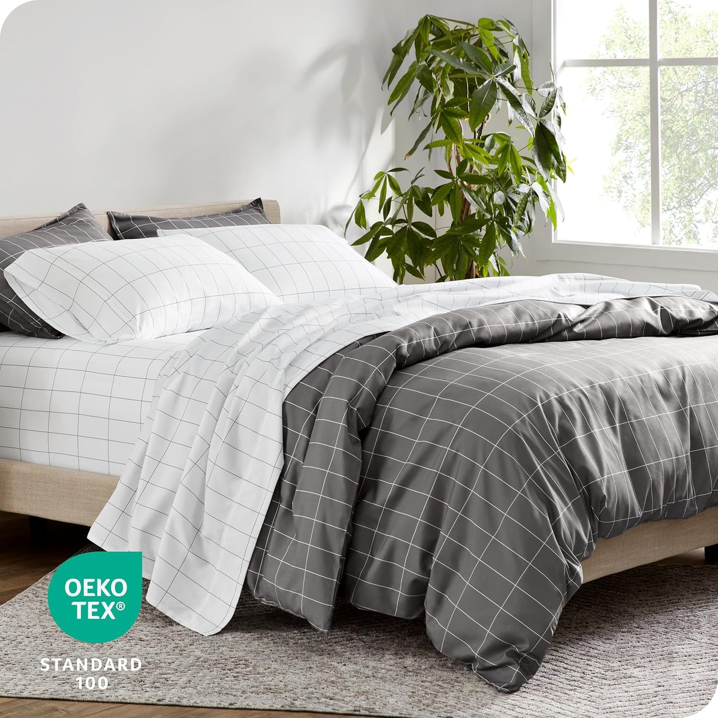 Bare Home Bedding Duvet Cover Extra Long - Premium 1800 Super Soft Collection - Lightweight, Duvet Cover - Soft Textured (Twin/Twin XL, Grid - Grey/White)